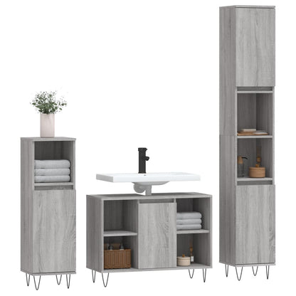 Set Mobili da Bagno 3 pz Grigio Sonoma in Legno Multistrato | homemem39
