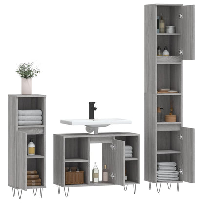Set Mobili da Bagno 3 pz Grigio Sonoma in Legno Multistrato