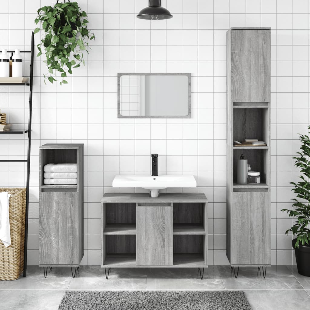 Set Mobili da Bagno 3 pz Grigio Sonoma in Legno Multistrato | homemem39