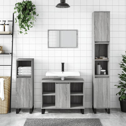 Set Mobili da Bagno 3 pz Grigio Sonoma in Legno Multistrato | homemem39