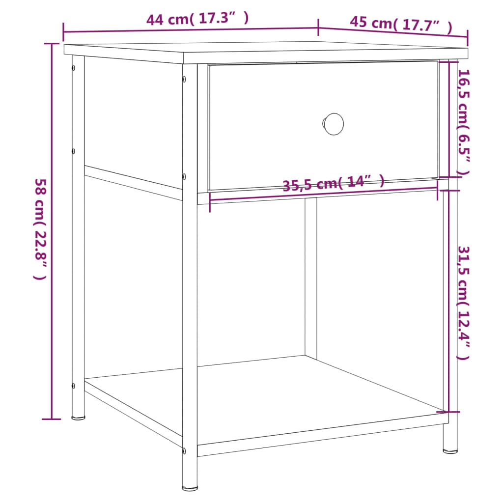 Comodino Grigio Sonoma 44x45x58 cm in Legno Multistrato