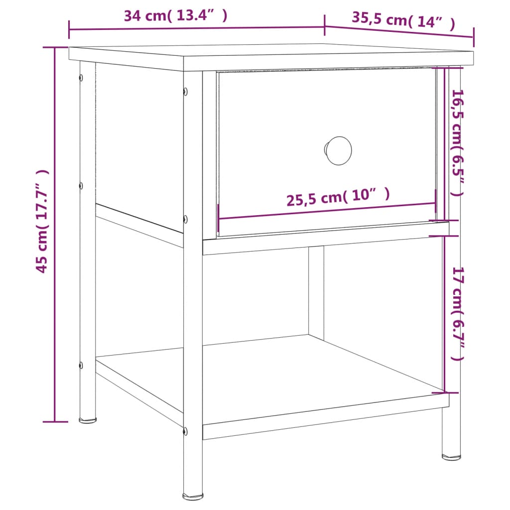 Comodino Rovere Sonoma 34x35,5x45 cm in Legno Multistrato