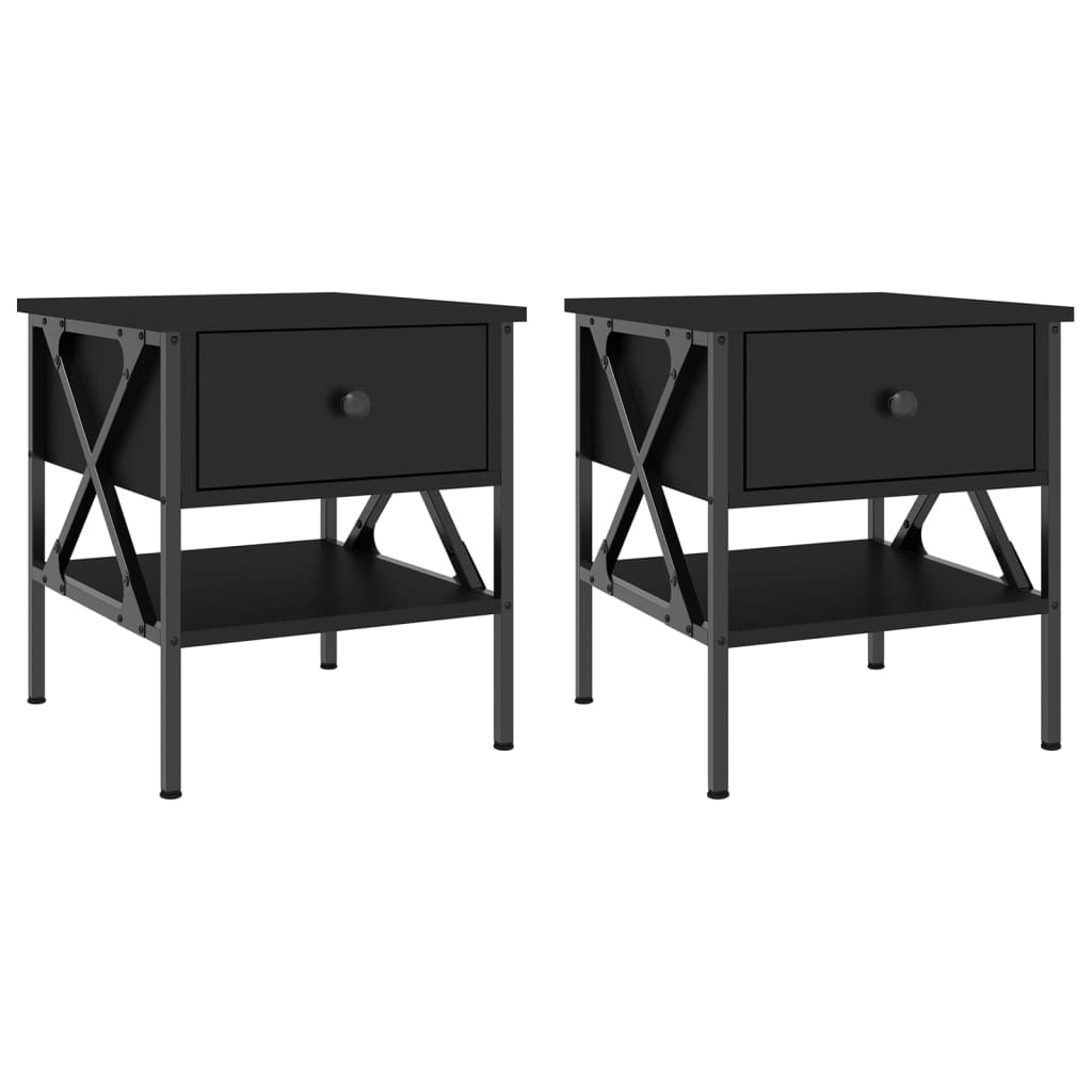 Comodini 2 pz Neri 40x42x45 cm in Legno Multistrato