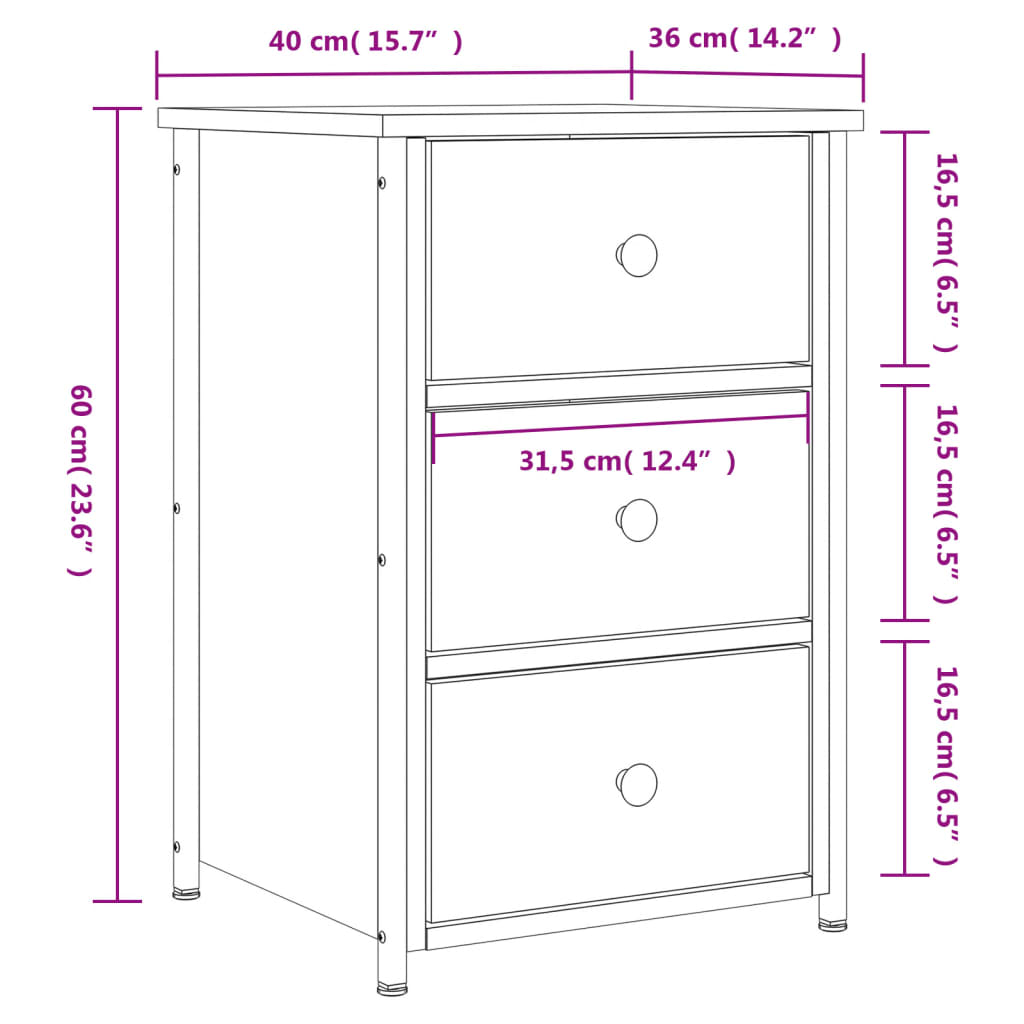 Comodino Rovere Sonoma 40x36x60 cm in Legno Multistrato