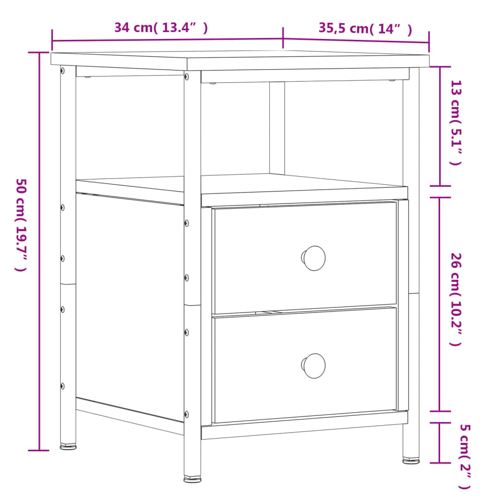 Comodino Rovere Sonoma 34x35,5x50 cm in Legno Multistrato