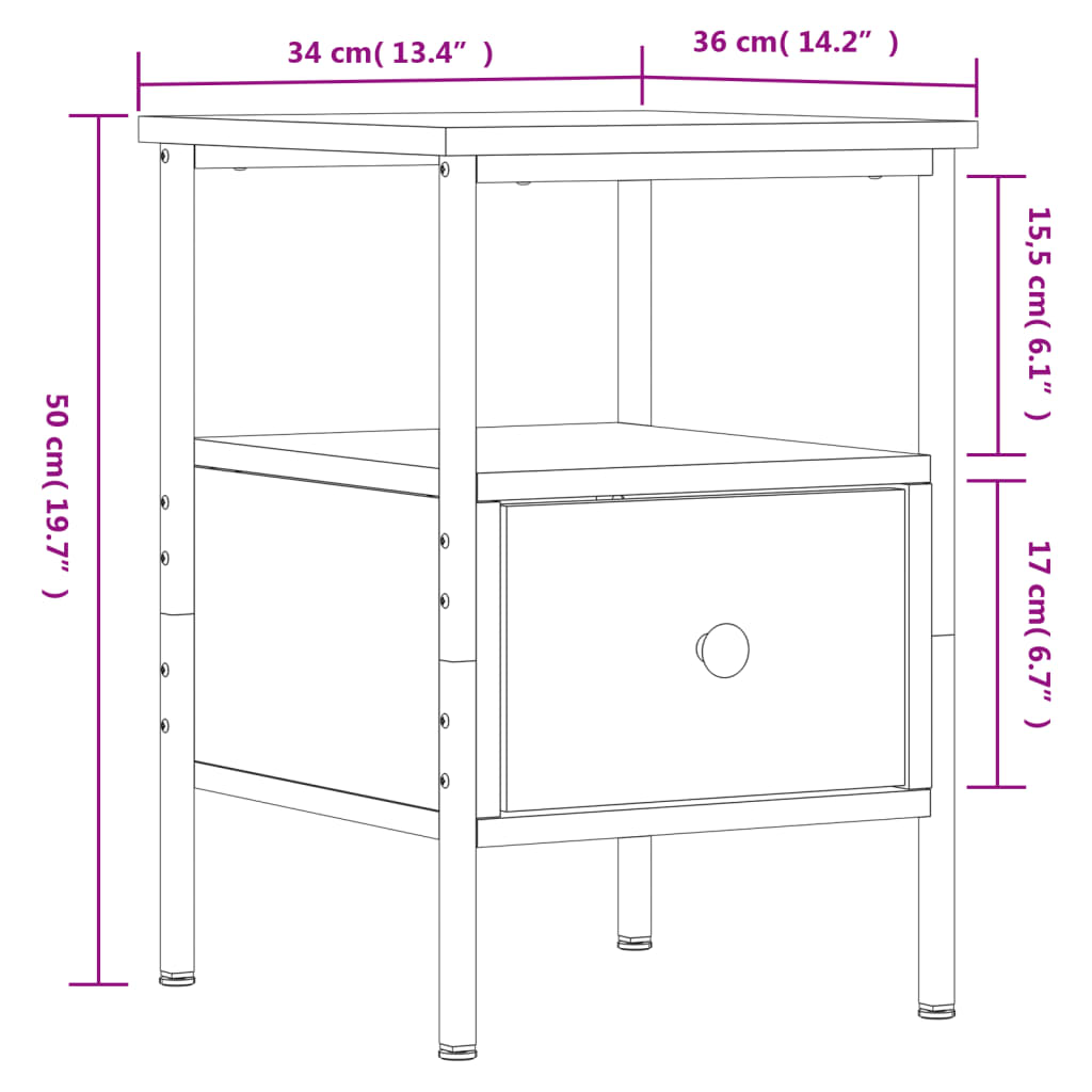 Comodino Rovere Sonoma 34x36x50 cm in Legno Multistrato