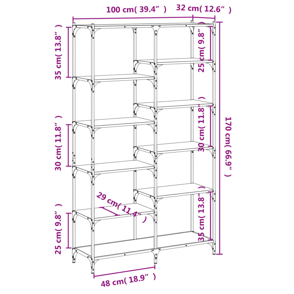 Libreria Grigio Sonoma 100x32x170 cm Legno Multistrato e Ferro | homemem39