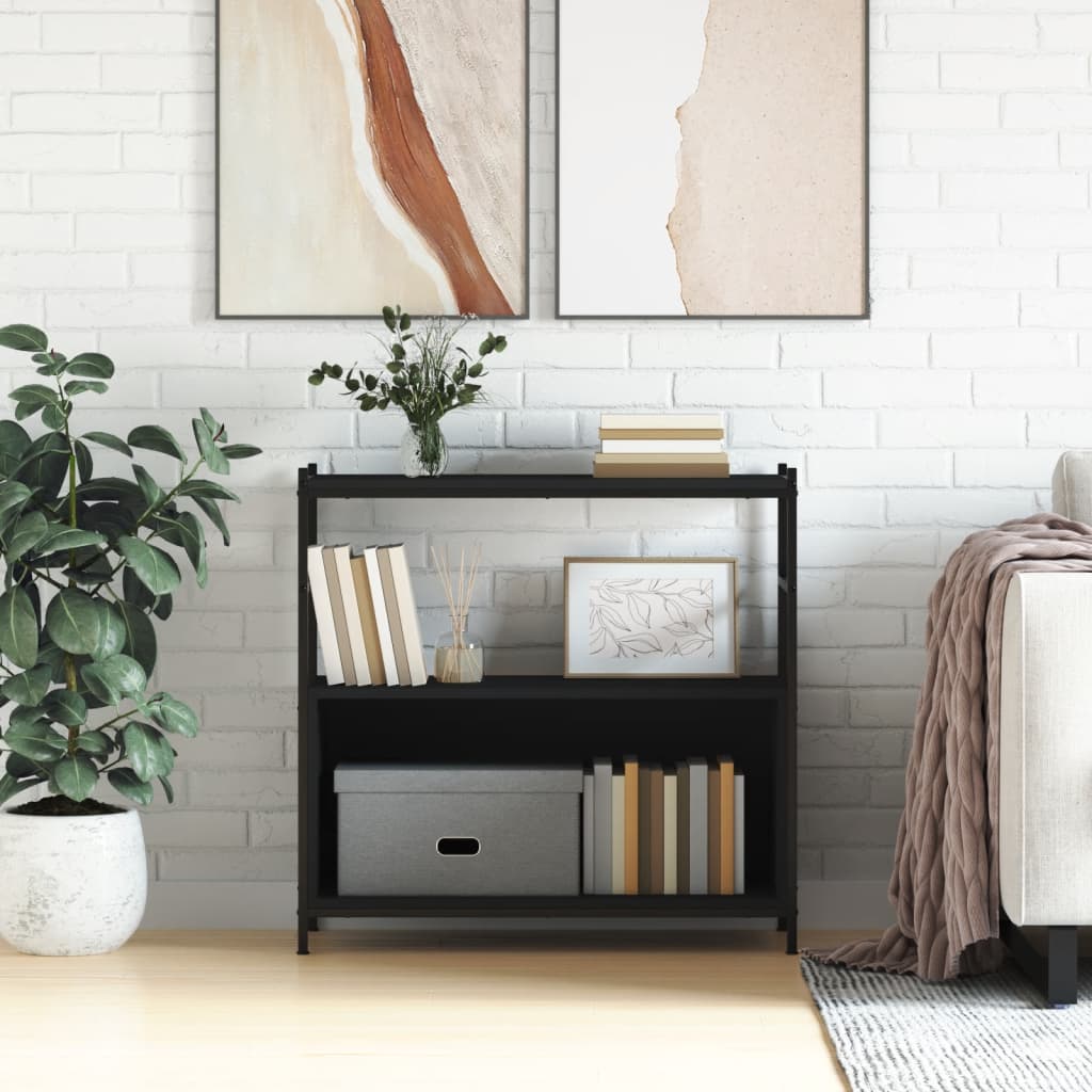 Libreria Nera 80x30x78,5 cm in Legno Multistrato e Ferro | homemem39