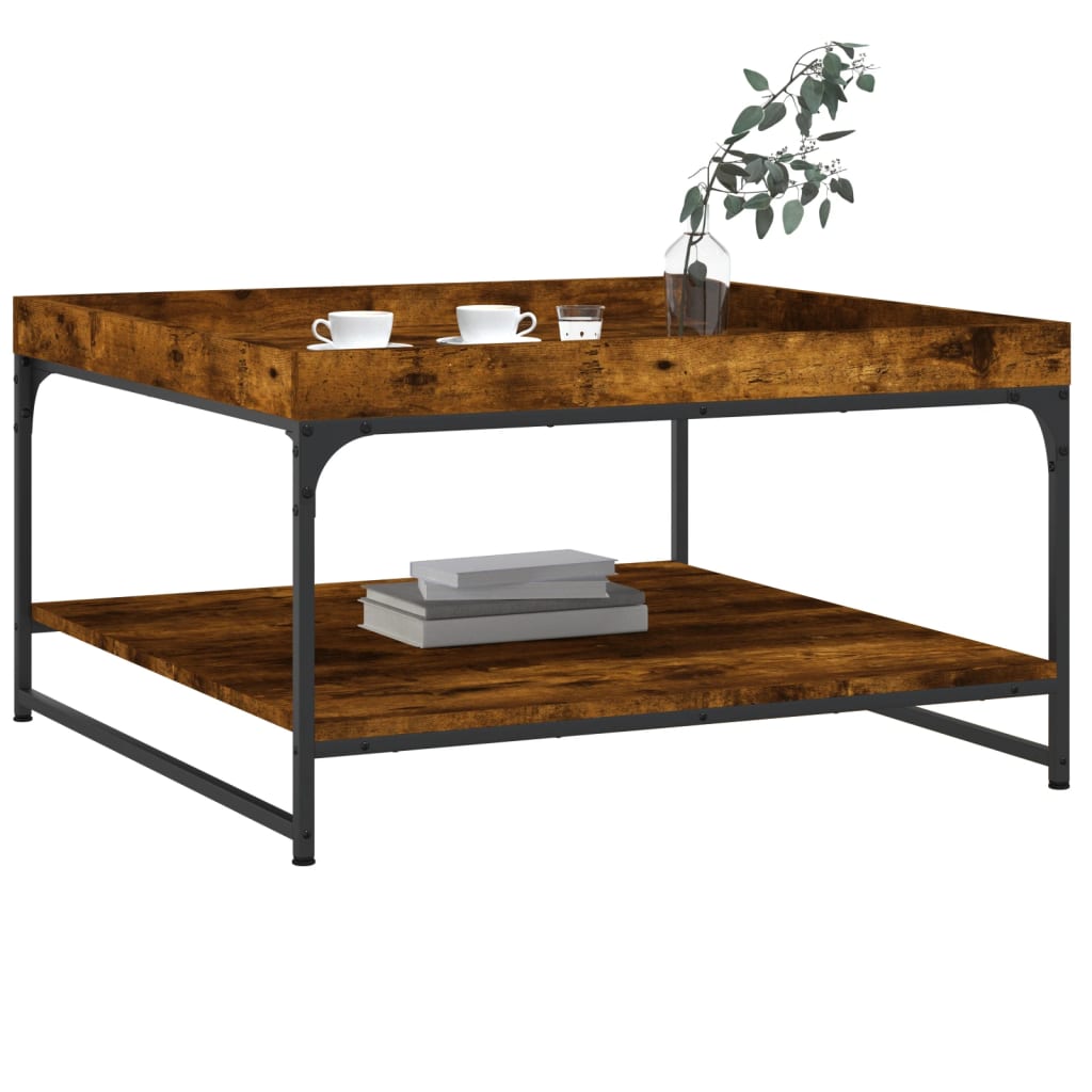 Tavolino Rovere Fumo 80x80x45 cm in Legno Multistrato e Ferro | homemem39