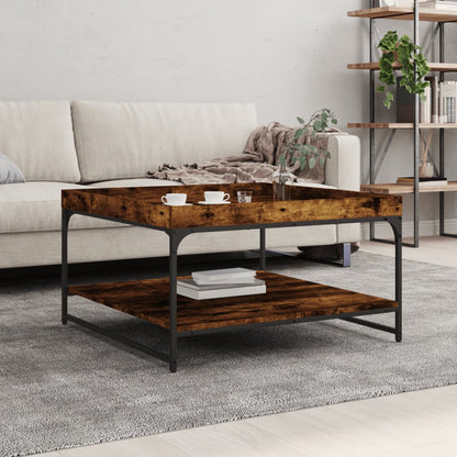 Tavolino Rovere Fumo 80x80x45 cm in Legno Multistrato e Ferro | homemem39