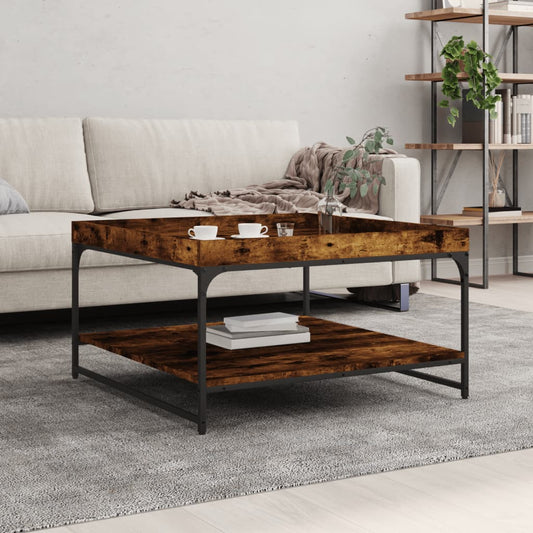 Tavolino Rovere Fumo 80x80x45 cm in Legno Multistrato e Ferro | homemem39
