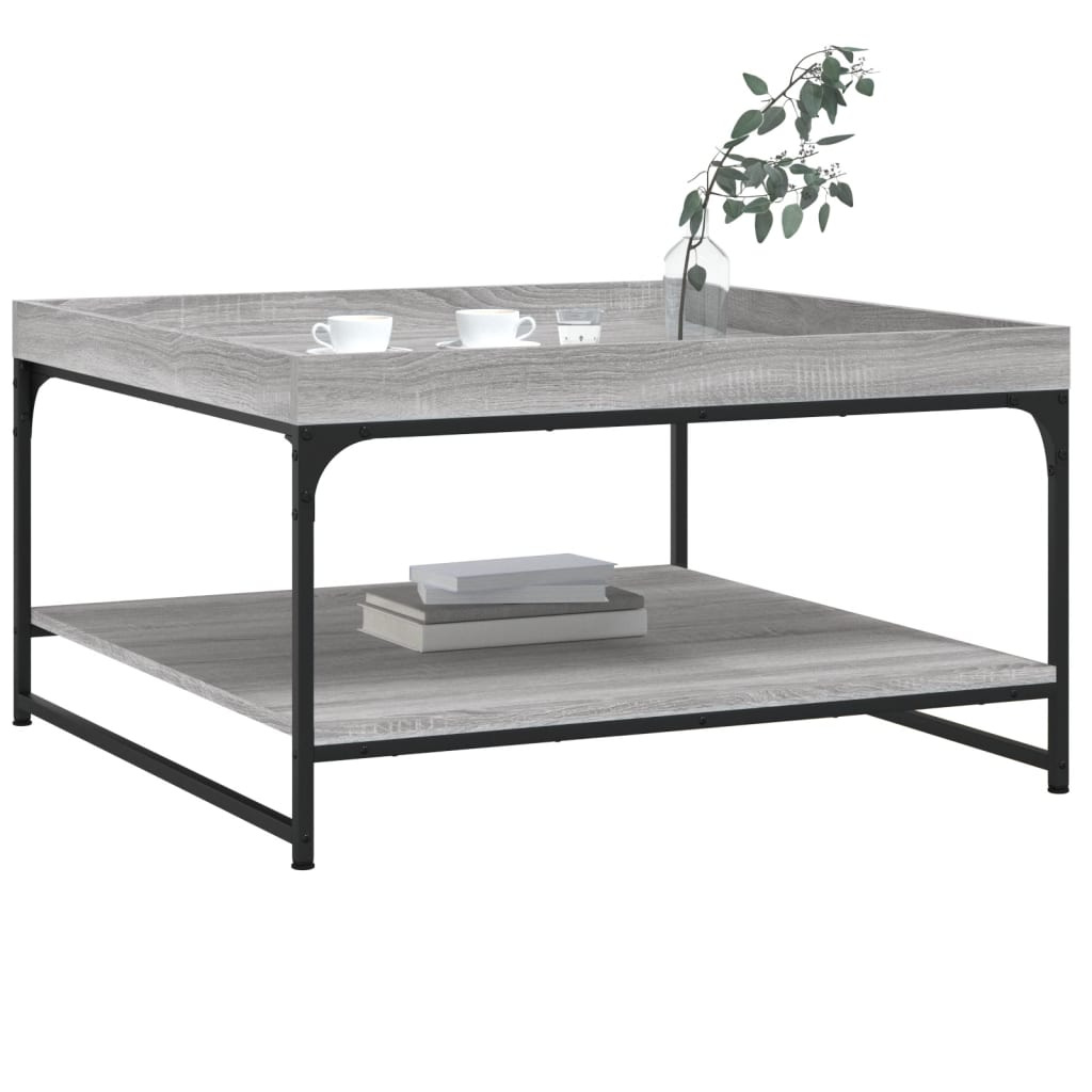 Tavolino Grigio Sonoma 80x80x45 cm in Legno Multistrato e Ferro | homemem39