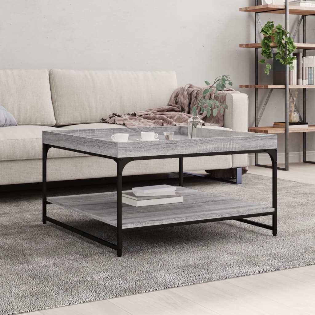 Tavolino Grigio Sonoma 80x80x45 cm in Legno Multistrato e Ferro | homemem39