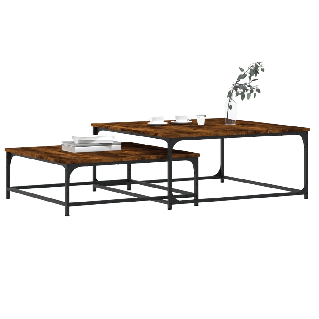 Tavolini Impilabili 2 pz Rovere Fumo in Legno Multistrato | homemem39