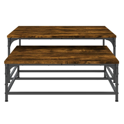 Tavolini Impilabili 2 pz Rovere Fumo in Legno Multistrato | homemem39