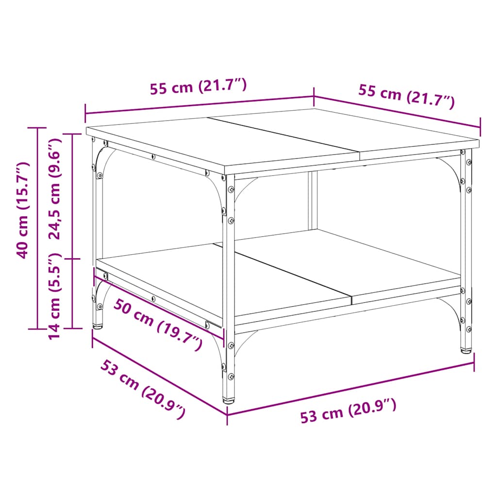 Tavolino da Salotto Rovere Fumo 55x55x40cm in Legno Multistrato | homemem39