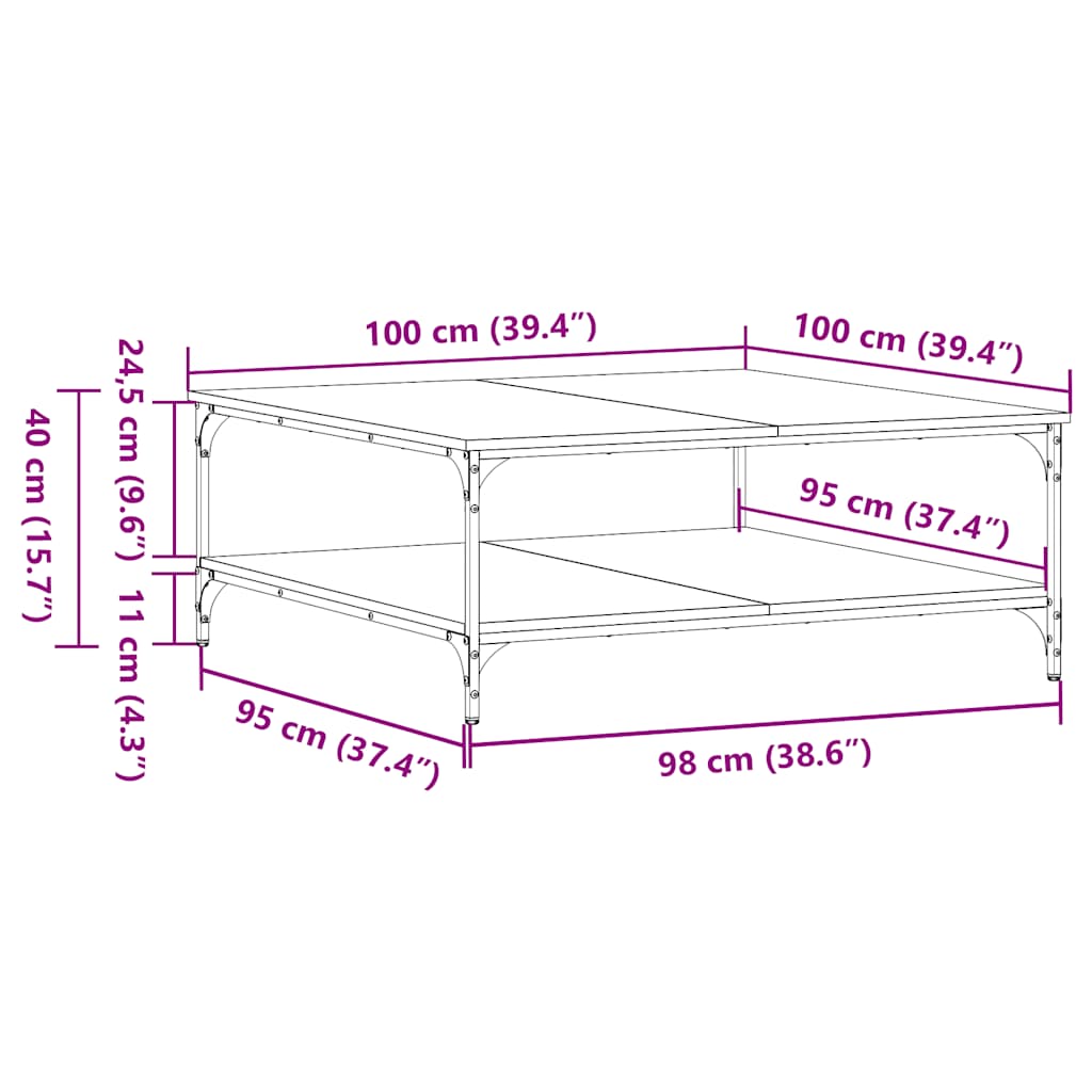 Tavolino Salotto Rovere Sonoma 100x100x40 cm Legno Multistrato | homemem39