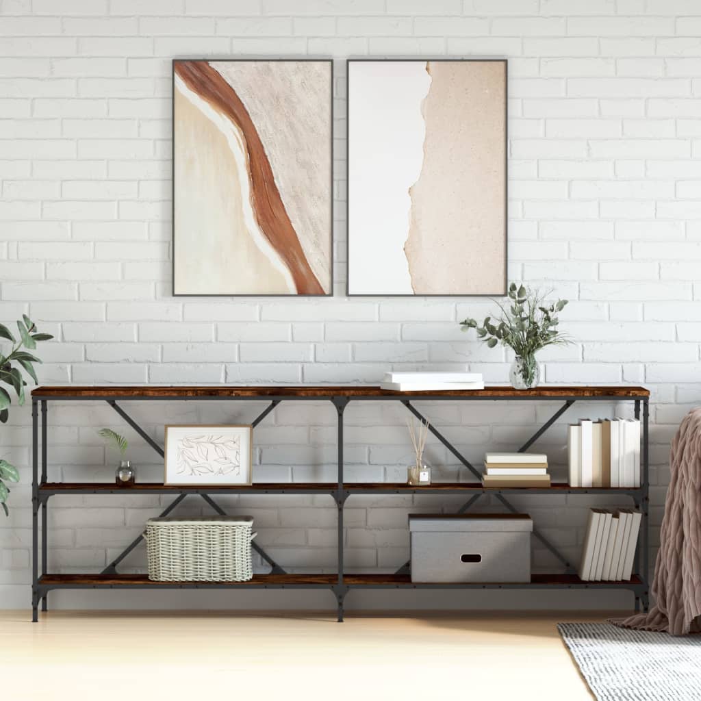 Tavolo Consolle Rovere Fumo 200x30x75cm Legno Multistrato Ferro - homemem39