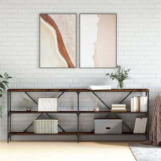 Tavolo Consolle Rovere Fumo 200x30x75cm Legno Multistrato Ferro - homemem39