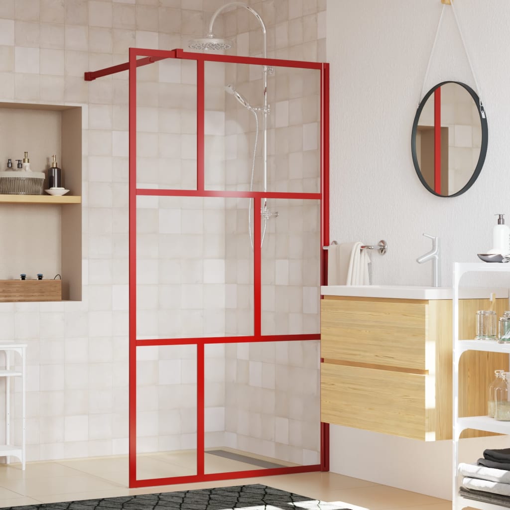 Parete per Doccia Walk-in Vetro Trasparente ESG 115x195cm Rossa