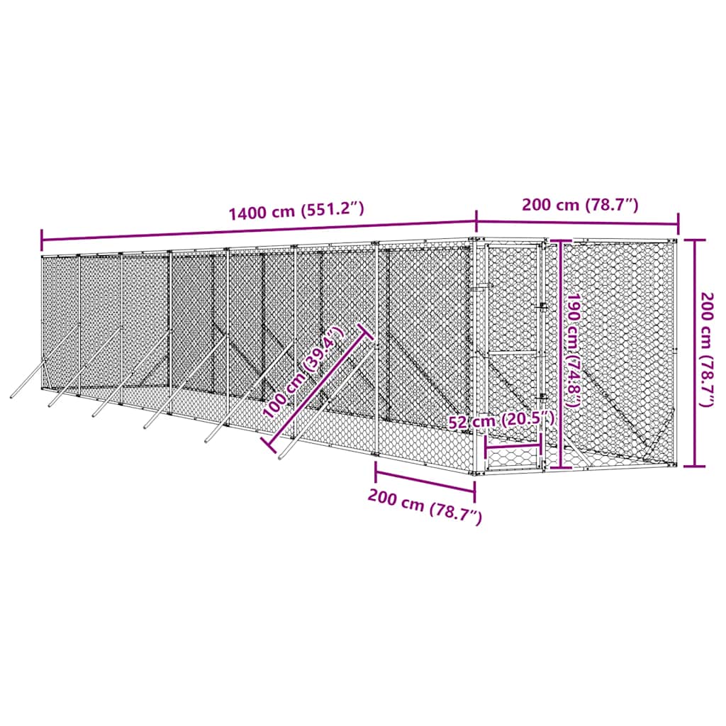 Cuccia per Cani da Esterno Argento 2x14x2 m Acciaio Zincato | homemem39