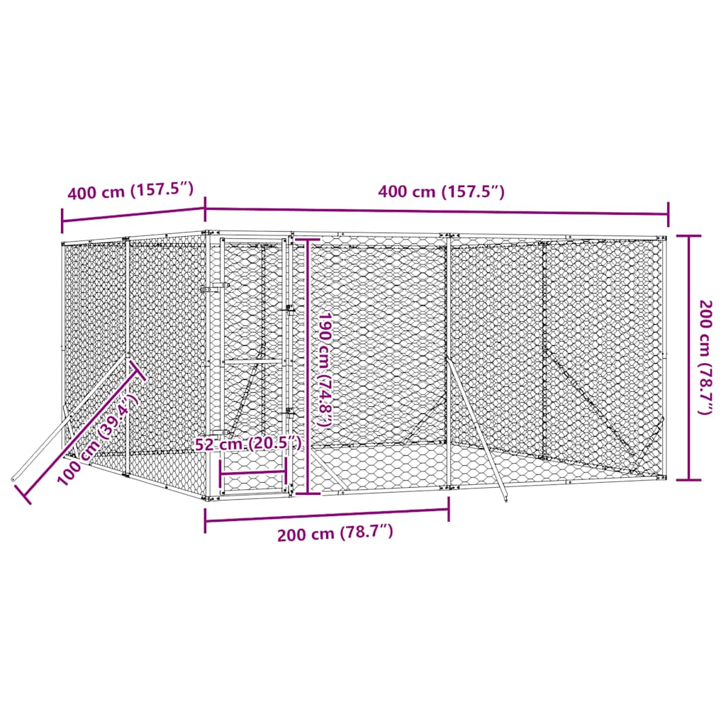 Cuccia per Cani da Esterno Argento 4x4x2 m in Acciaio Zincato | homemem39