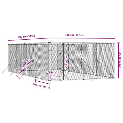 Cuccia per Cani da Esterno Argento 4x8x2 m in Acciaio Zincato | homemem39