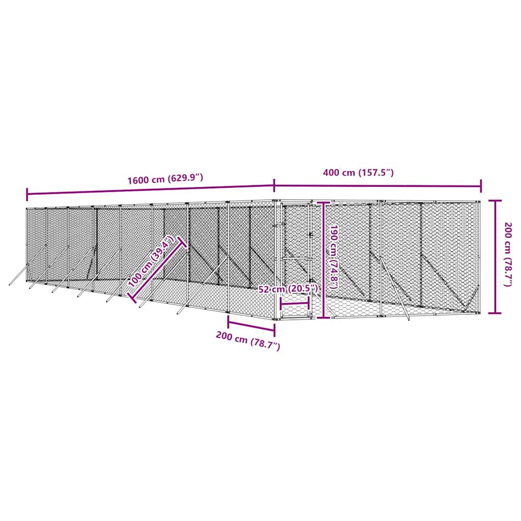Cuccia per Cani da Esterno Argento 4x16x2 m in Acciaio Zincato | homemem39