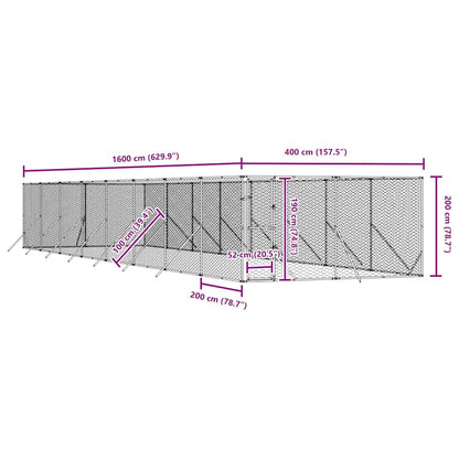 Cuccia per Cani da Esterno Argento 4x16x2 m in Acciaio Zincato | homemem39