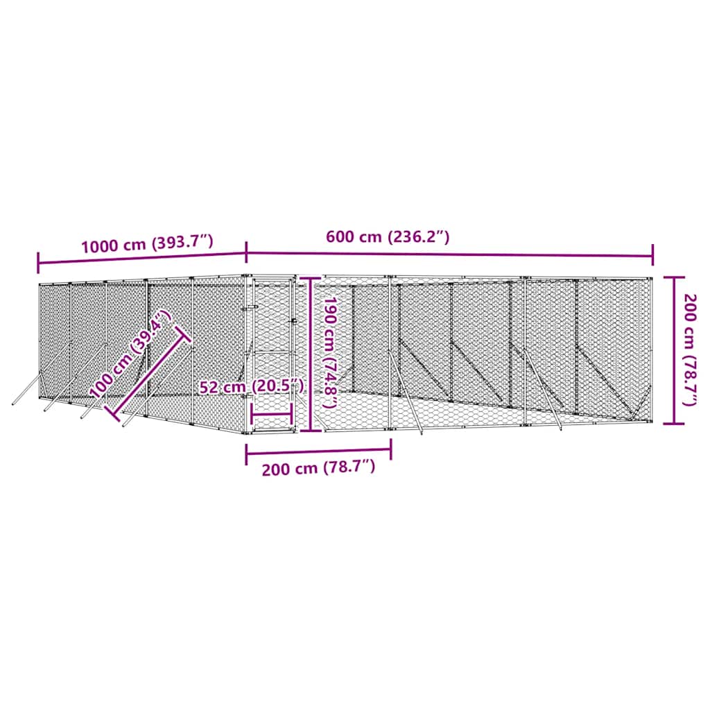 Cuccia per Cani da Esterno Argento 6x10x2 m in Acciaio Zincato | homemem39