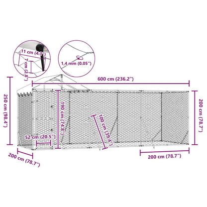 Cuccia Cani da Esterno Tetto Argento 6x2x2,5 m Acciaio Zincato | homemem39
