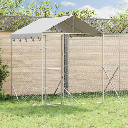 Cuccia Cani da Esterno Tetto Argento 6x2x2,5 m Acciaio Zincato