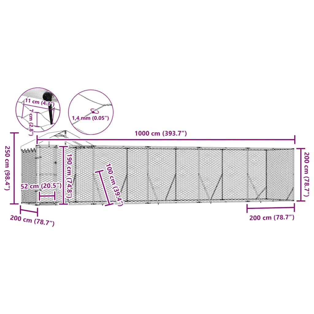 Cuccia Cani da Esterno Tetto Argento 10x2x2,5 m Acciaio Zincato | homemem39