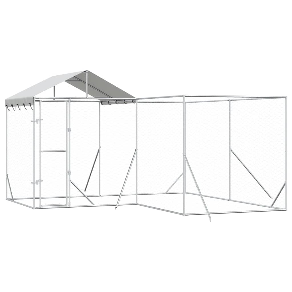 Cuccia Cani da Esterno Tetto Argento 4x4x2,5 m Acciaio Zincato | homemem39