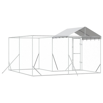 Cuccia Cani da Esterno Tetto Argento 4x4x2,5 m Acciaio Zincato | homemem39