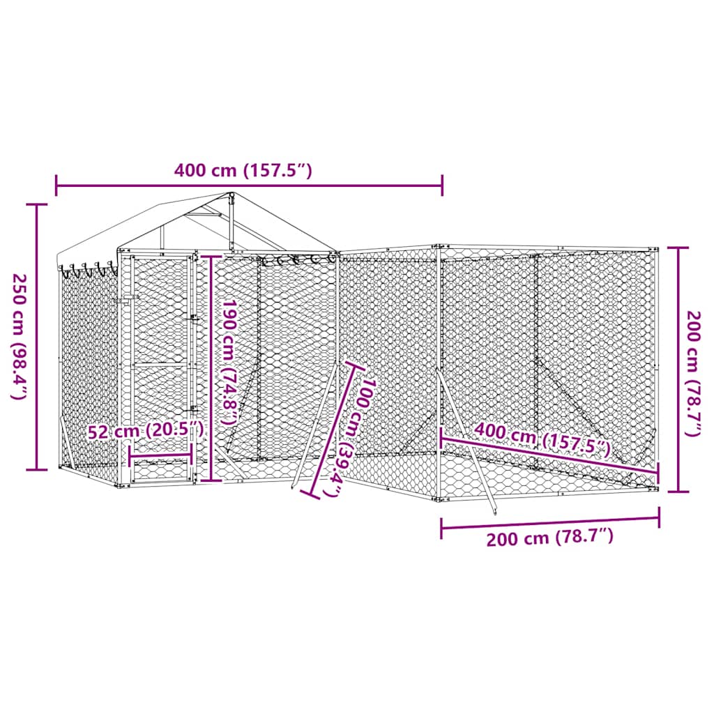 Cuccia Cani da Esterno Tetto Argento 4x4x2,5 m Acciaio Zincato | homemem39