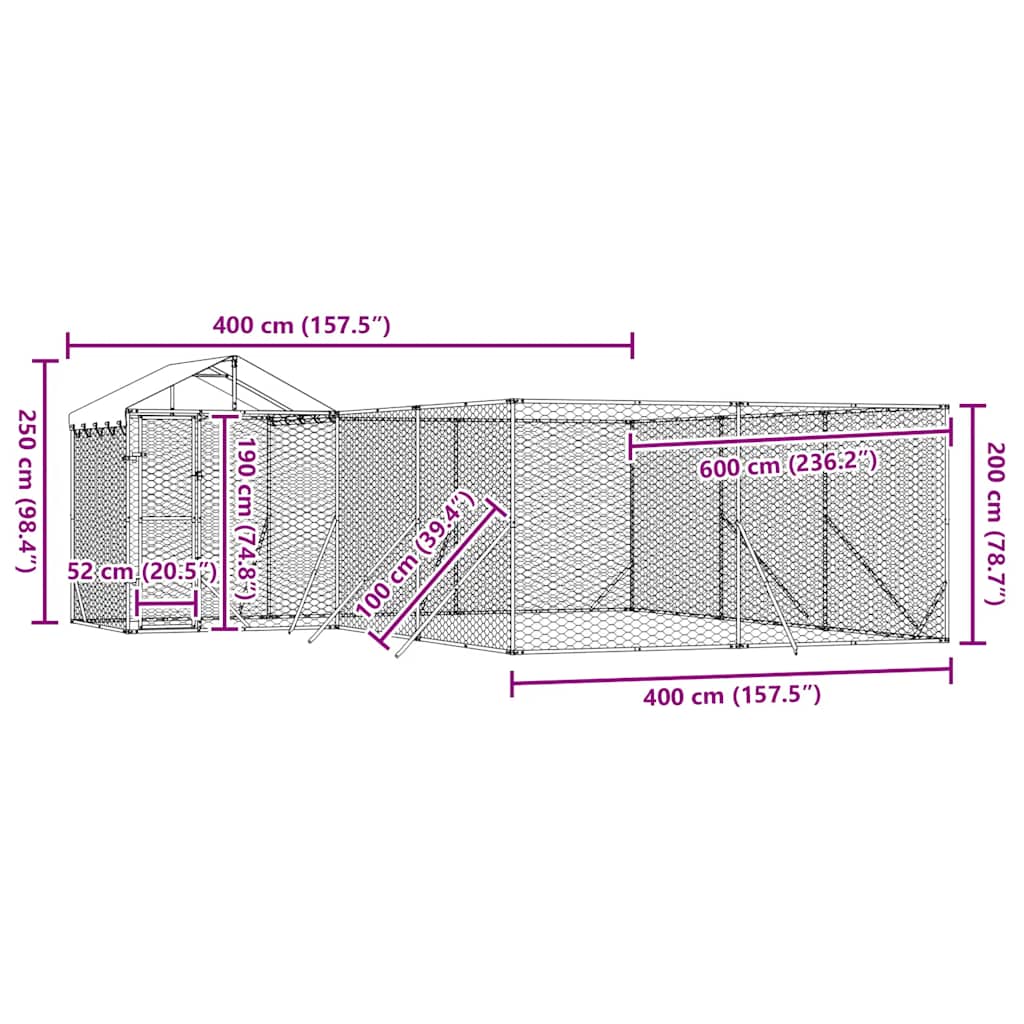 Cuccia Cani da Esterno Tetto Argento 6x6x2,5 m Acciaio Zincato | homemem39