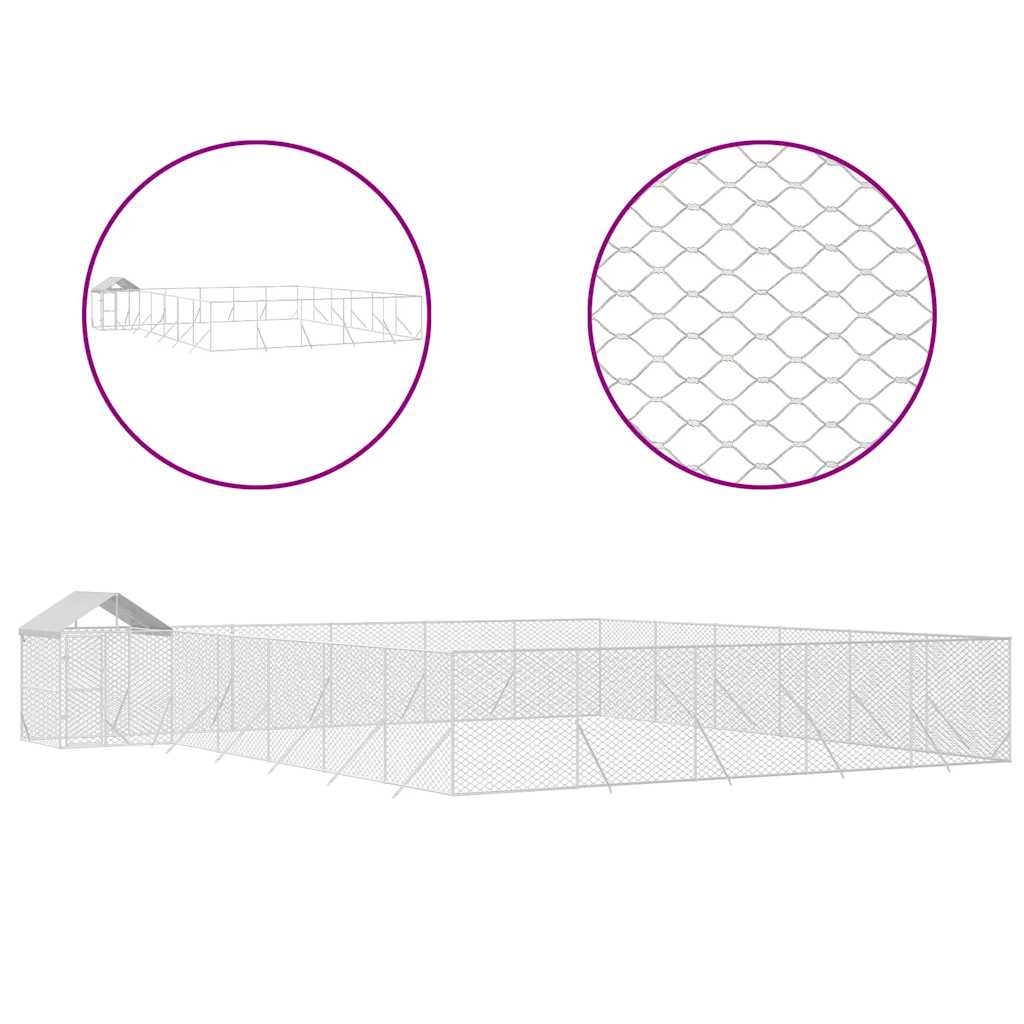 Cuccia Cani da Esterno Tetto Argento 12x12x2,5m Acciaio Zincato | homemem39