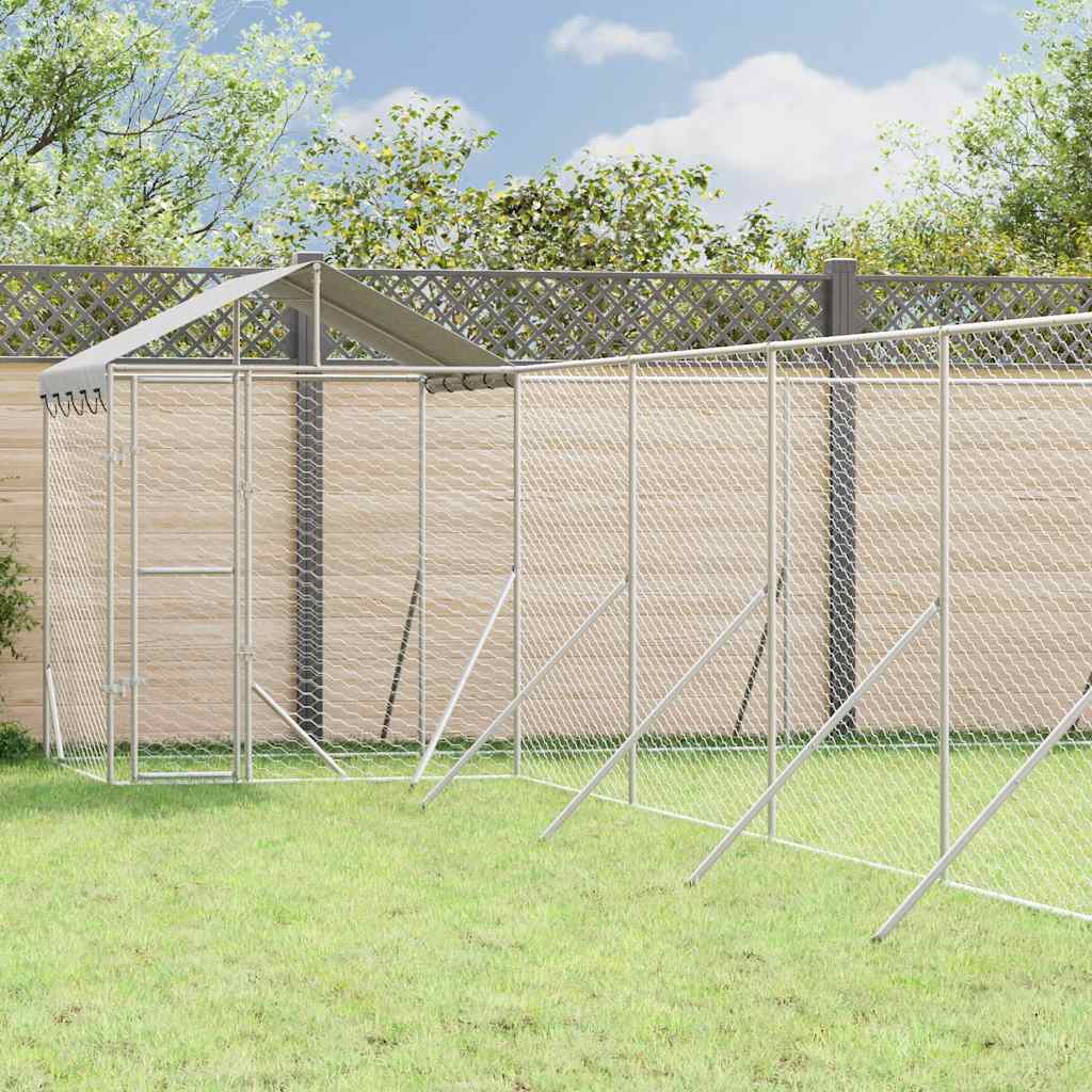 Cuccia Cani da Esterno Tetto Argento 12x12x2,5m Acciaio Zincato | homemem39
