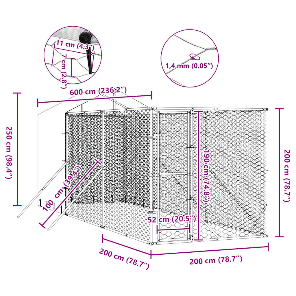 Cuccia Cani da Esterno Tetto Argento 2x6x2,5 m Acciaio Zincato | homemem39