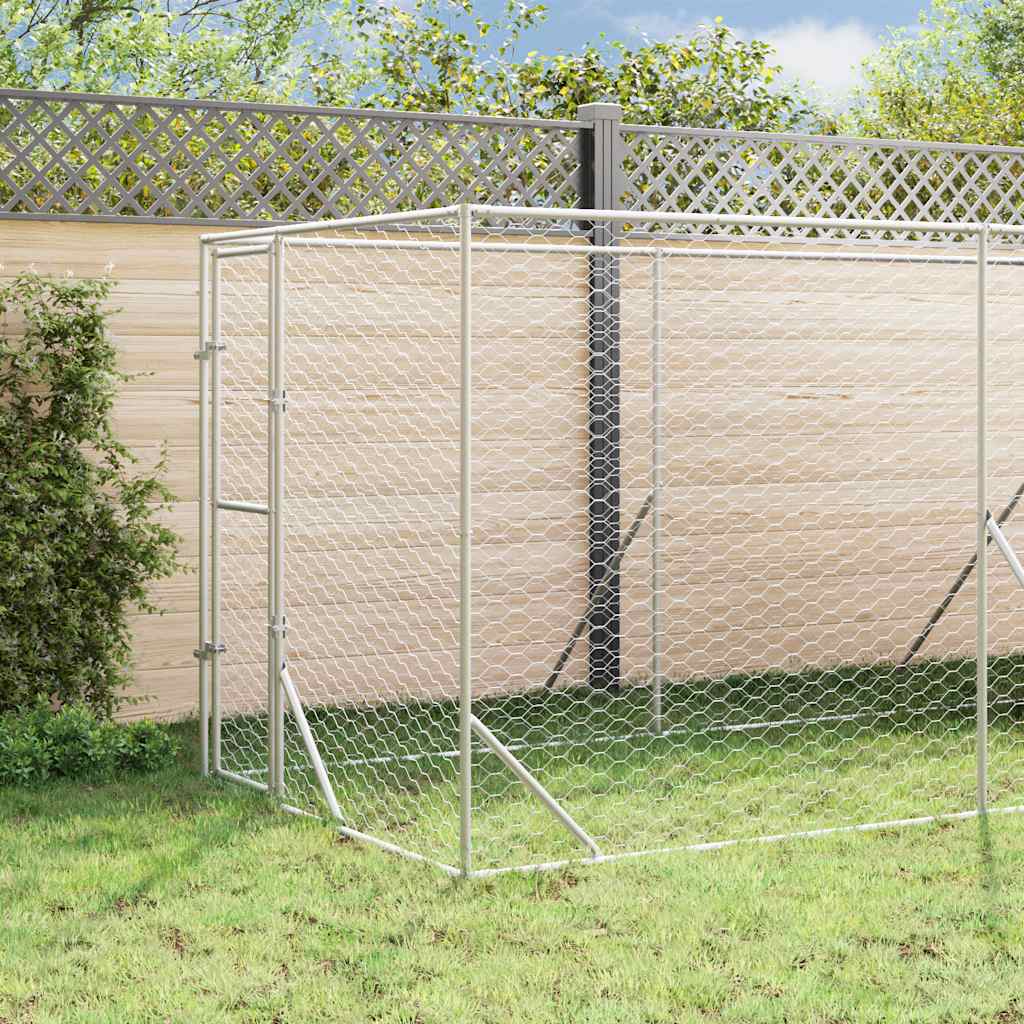 Cuccia Cani da Esterno Tetto Argento 2x6x2,5 m Acciaio Zincato | homemem39