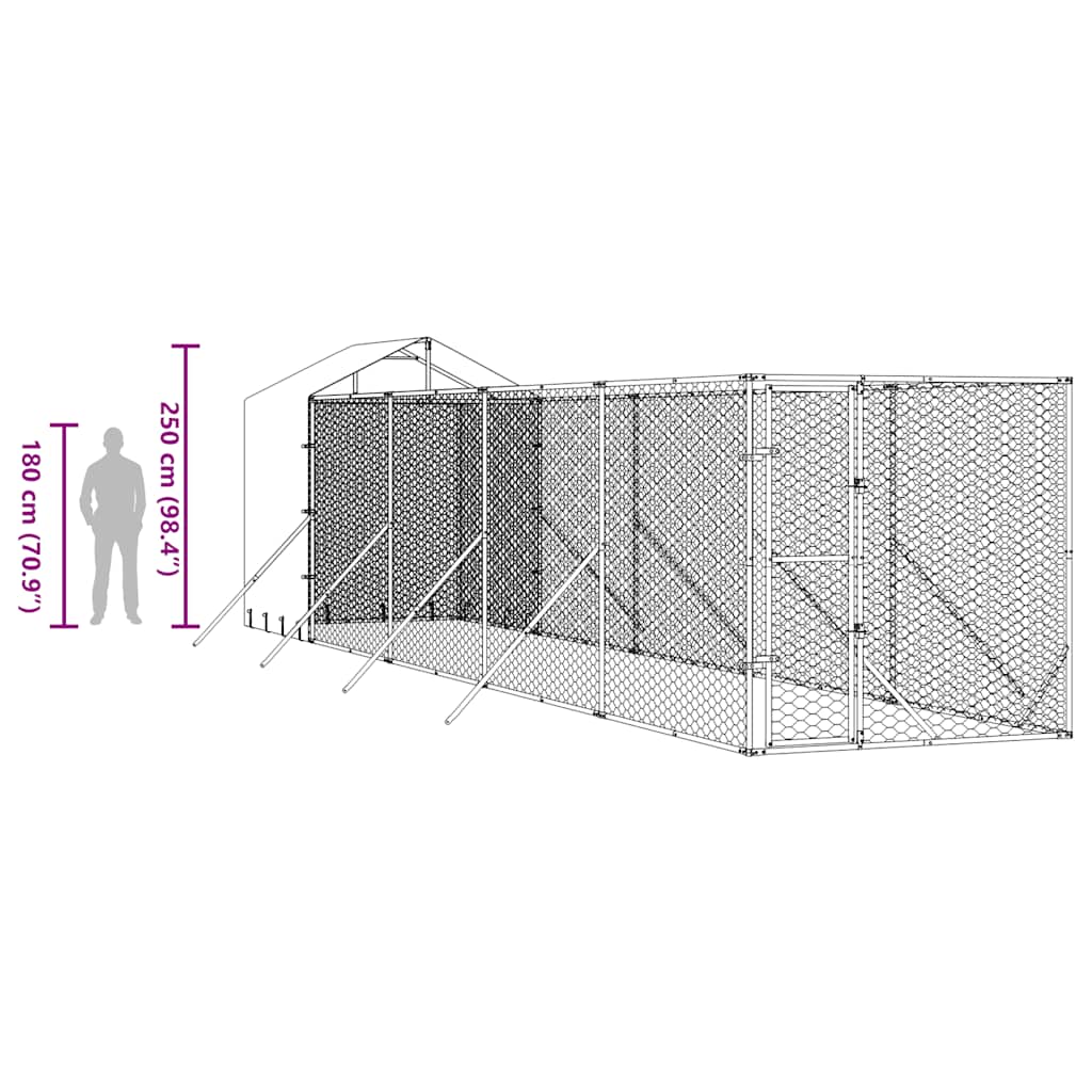 Cuccia Cani da Esterno Tetto Argento 2x10x2,5 m Acciaio Zincato | homemem39