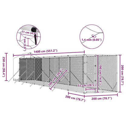 Cuccia Cani da Esterno Tetto Argento 2x14x2,5 m Acciaio Zincato | homemem39