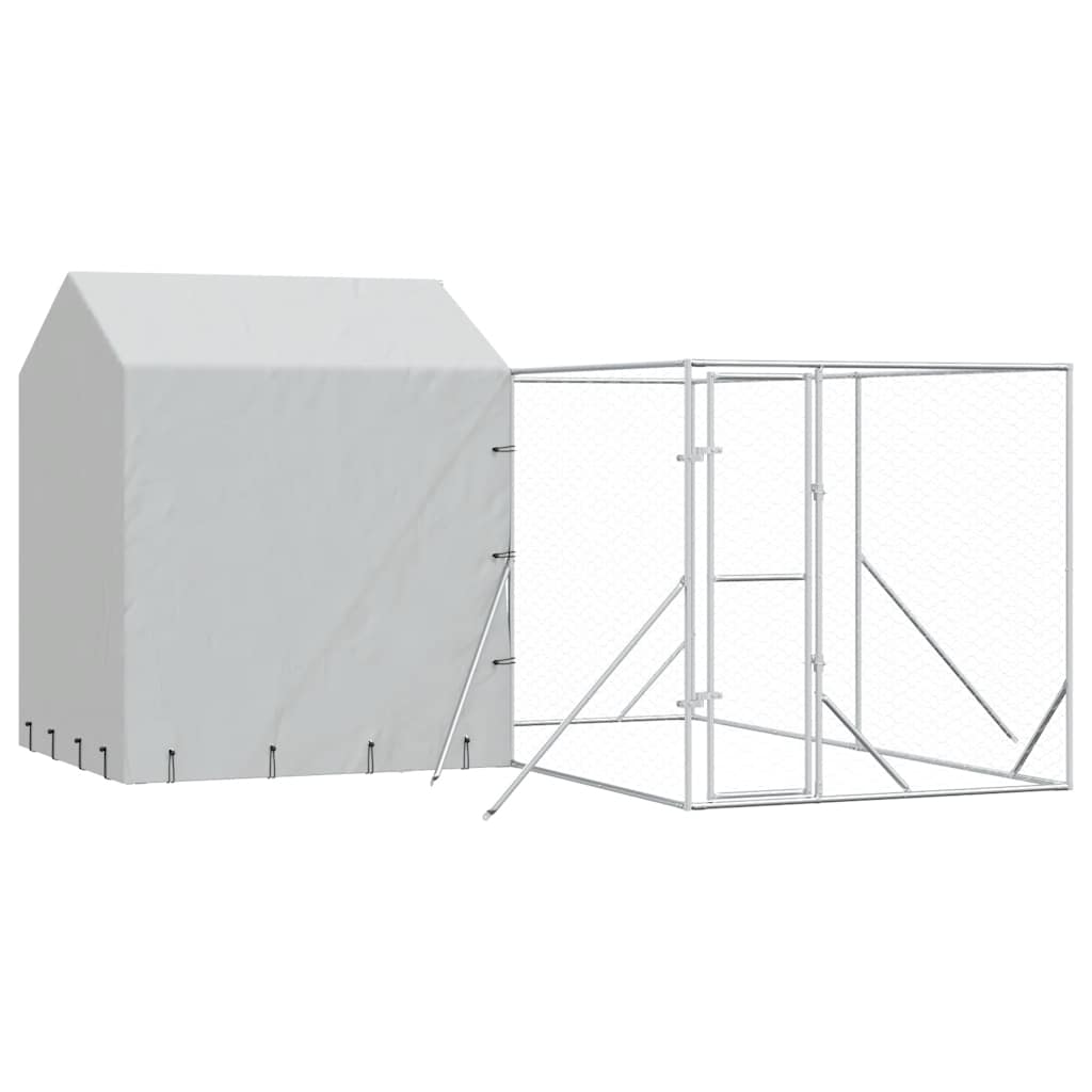 Cuccia Cani da Esterno Tetto Argento 4x4x2,5 m Acciaio Zincato | homemem39
