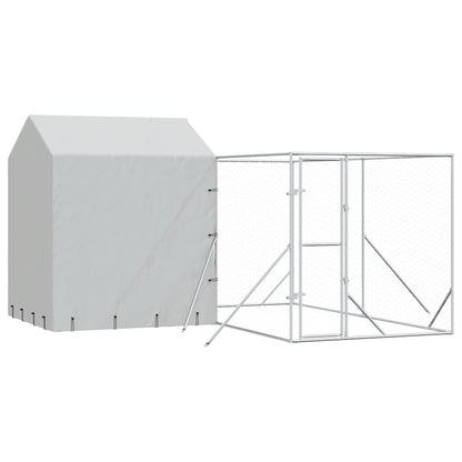 Cuccia Cani da Esterno Tetto Argento 4x4x2,5 m Acciaio Zincato | homemem39