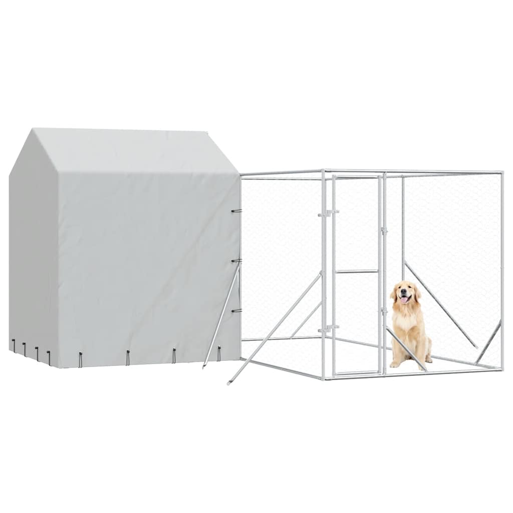 Cuccia Cani da Esterno Tetto Argento 4x4x2,5 m Acciaio Zincato | homemem39