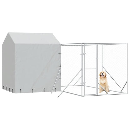 Cuccia Cani da Esterno Tetto Argento 4x4x2,5 m Acciaio Zincato | homemem39