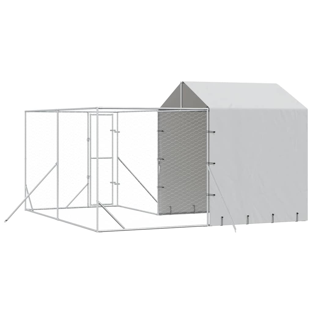 Cuccia Cani da Esterno Tetto Argento 4x4x2,5 m Acciaio Zincato | homemem39