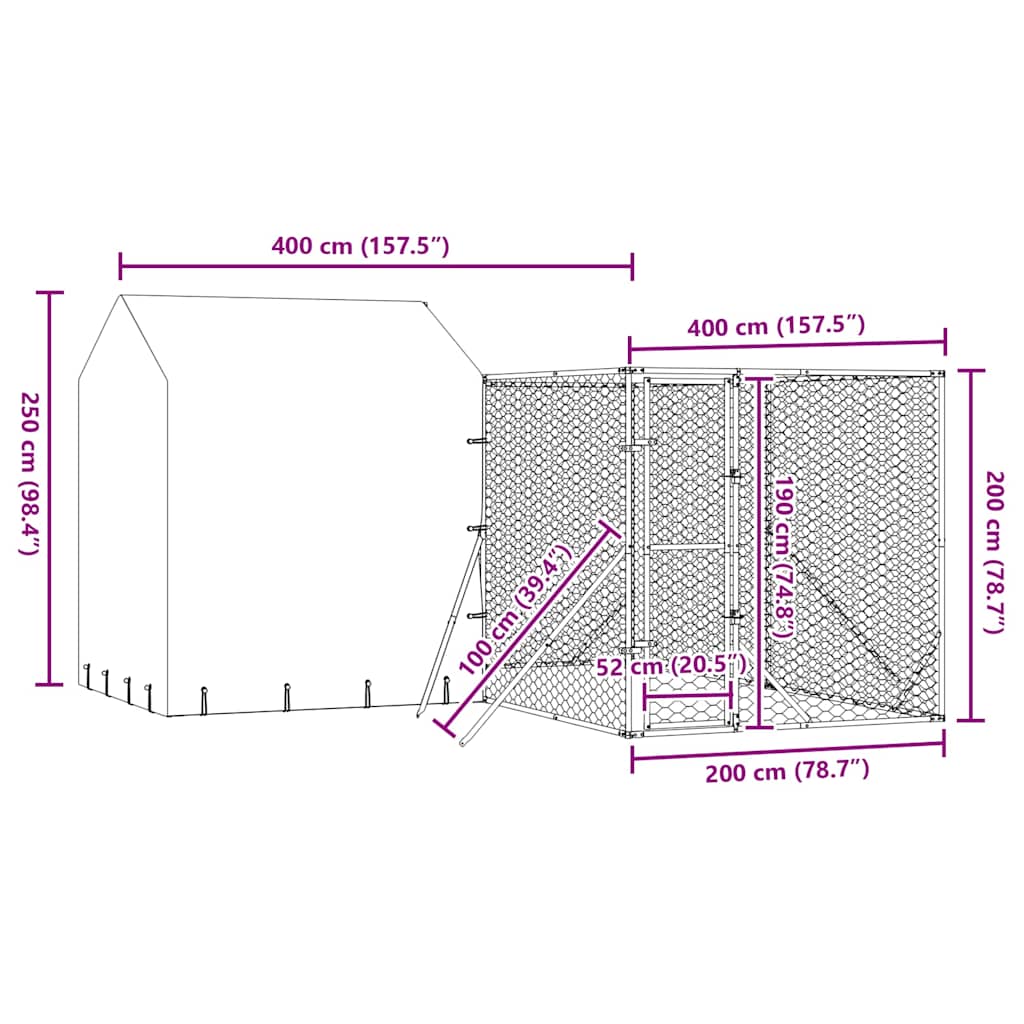 Cuccia Cani da Esterno Tetto Argento 4x4x2,5 m Acciaio Zincato | homemem39