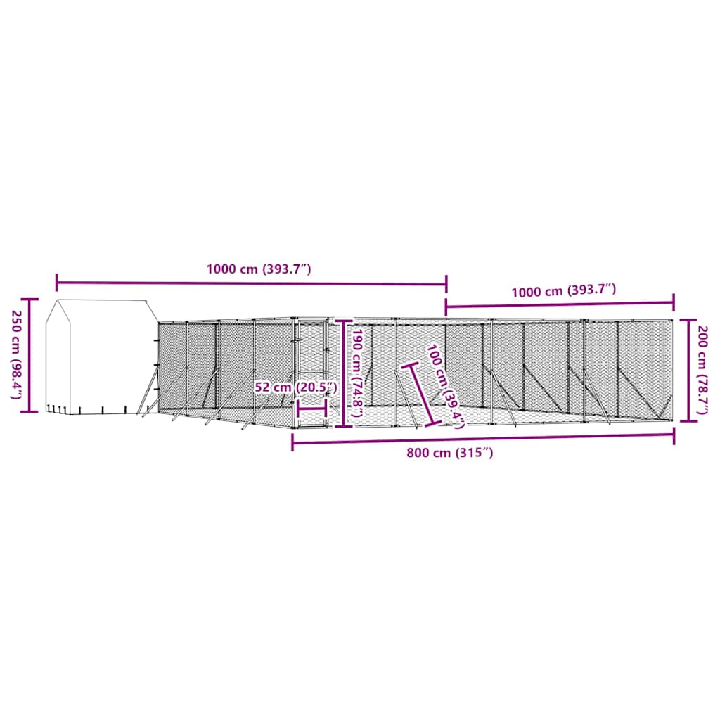 Cuccia Cani da Esterno Tetto Argento 10x10x2,5m Acciaio Zincato | homemem39